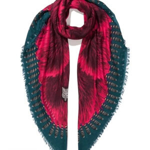 Vassilisa Italy Large Green Brown Cashmere Wolfs Print